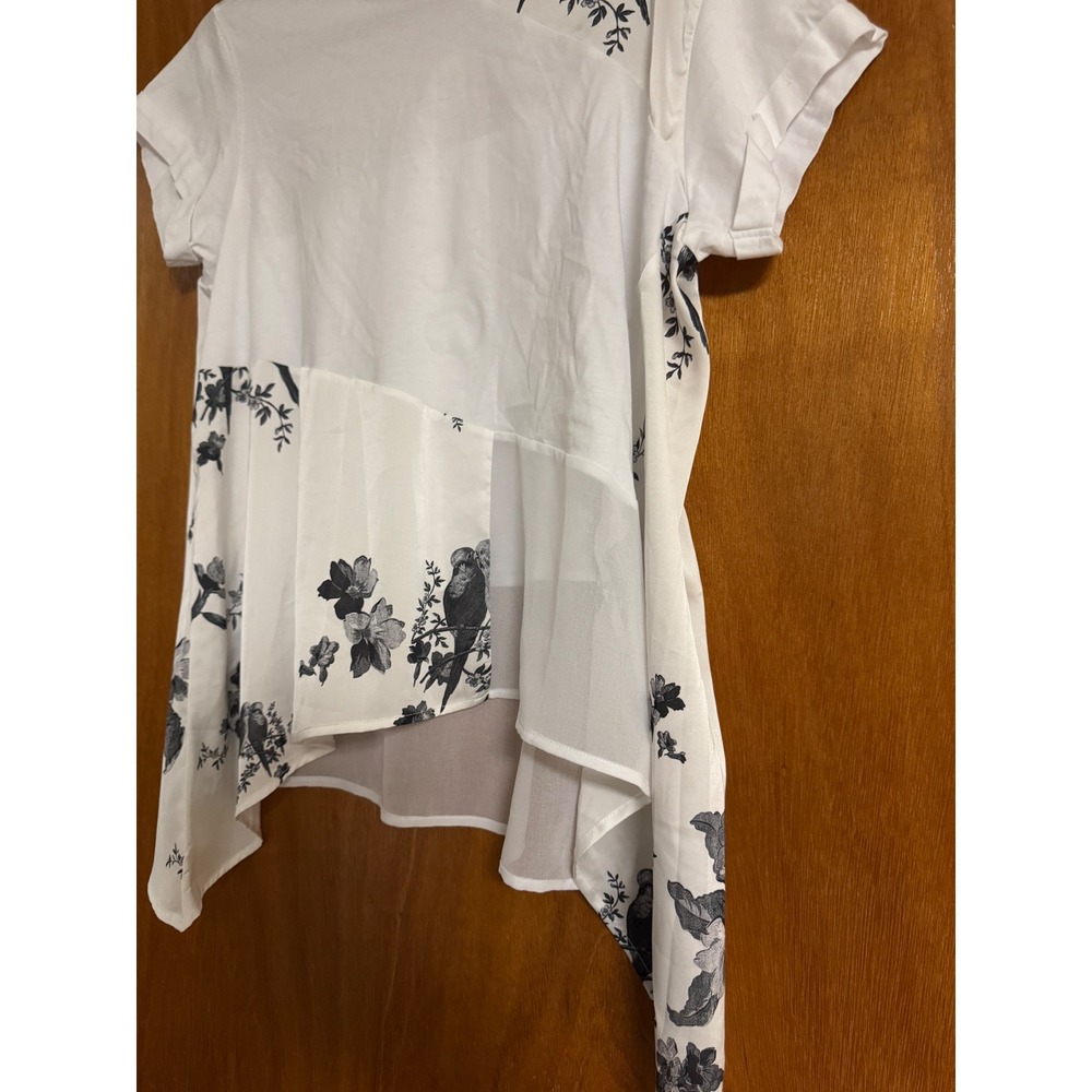 AllSaints Zala Iona Top White Floral Bird Print Mixed Media Asymmetric Medium - Picture 5 of 9